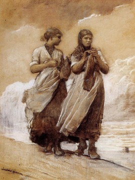 fisher girl Painting - Fishergirls on Shore Tynemouth Realism painter Winslow Homer